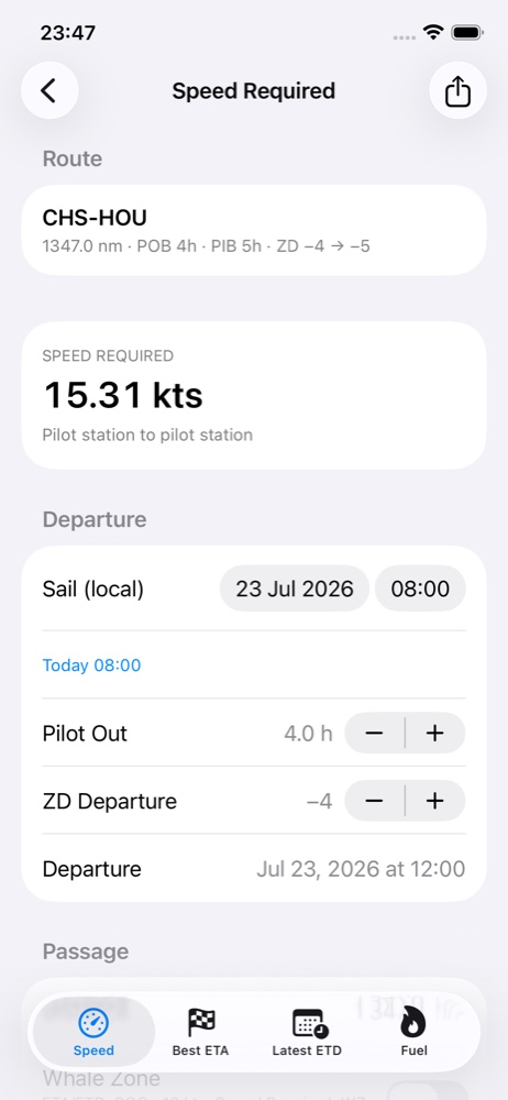 shipETA Speed Required screen